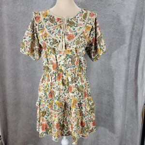 Maisie 100% Cotton Boho Paisley Ruffle Tassel Mini Dress Size XL